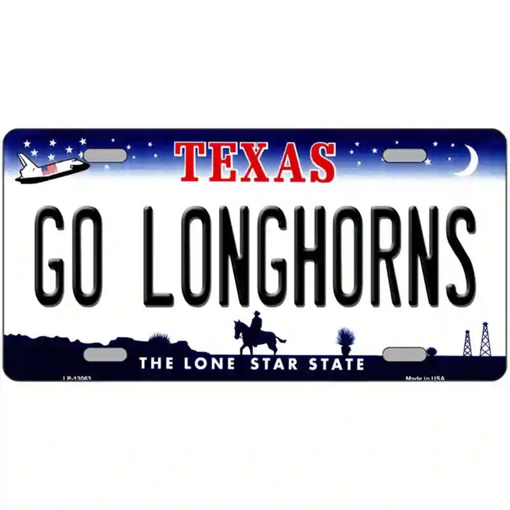 NCAA Go Longhorns Metal License Plate Texas Auto Hook Em Truck Sign New Bevo UT